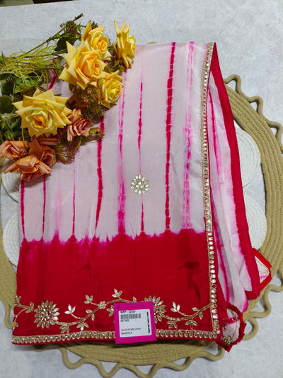 Elegant Pink and White Shibori Georgette Saree with Zari Border
