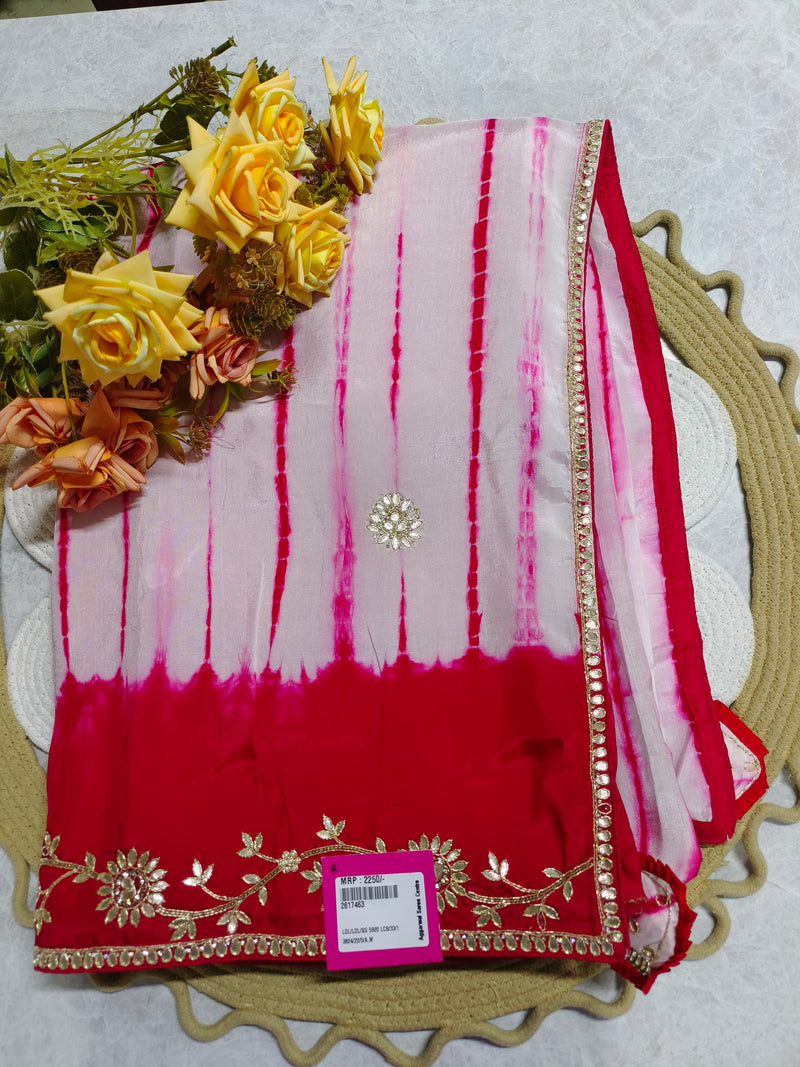 Elegant Pink and White Shibori Georgette Saree with Zari Border