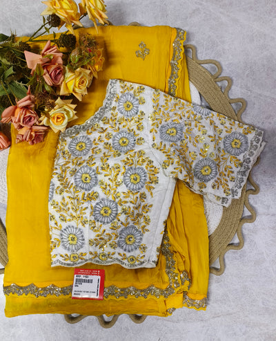 Classic Yellow Fancy Saree with Silver Floral Sequin Work