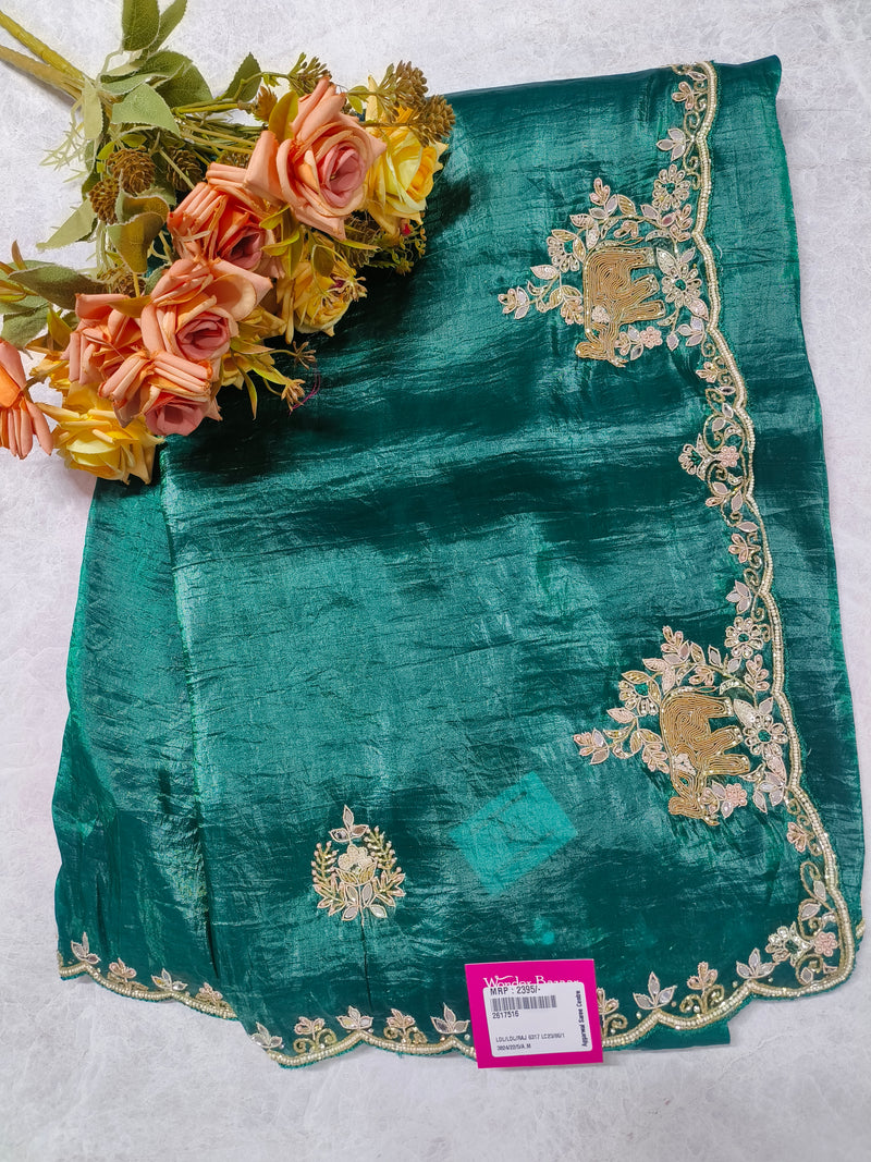Majestic Magenta Crinkle Silk Saree with Golden Elephant Zari Border