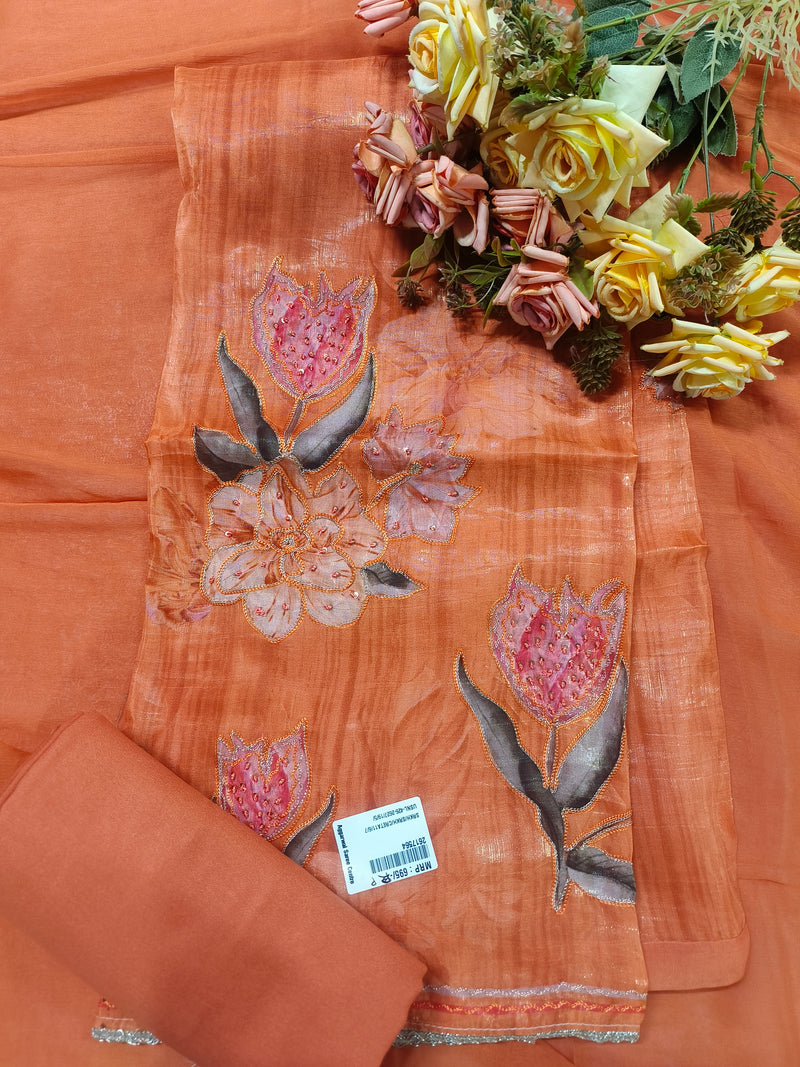 Sun-Kissed Yellow Unstitched Suit with Hand-Painted Floral Art