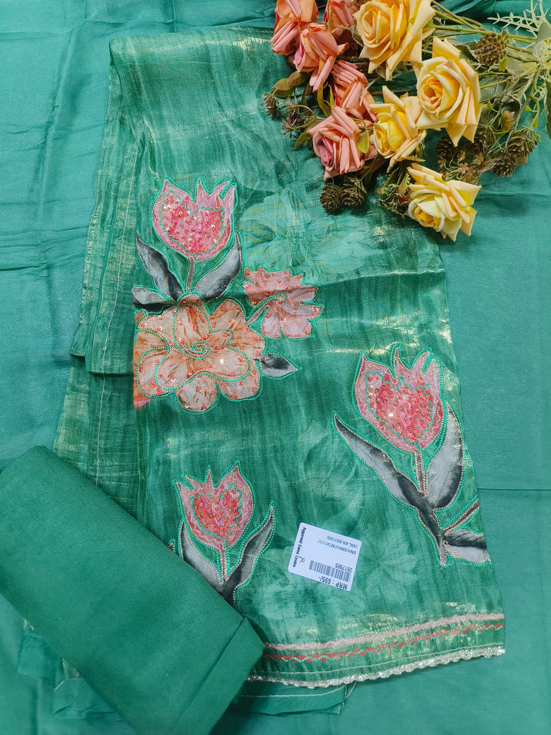 Sun-Kissed Yellow Unstitched Suit with Hand-Painted Floral Art