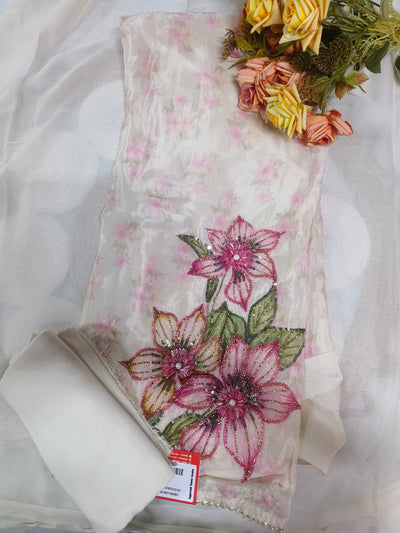 Sophisticated Ivory Floral Embroidered Unstitched Suit