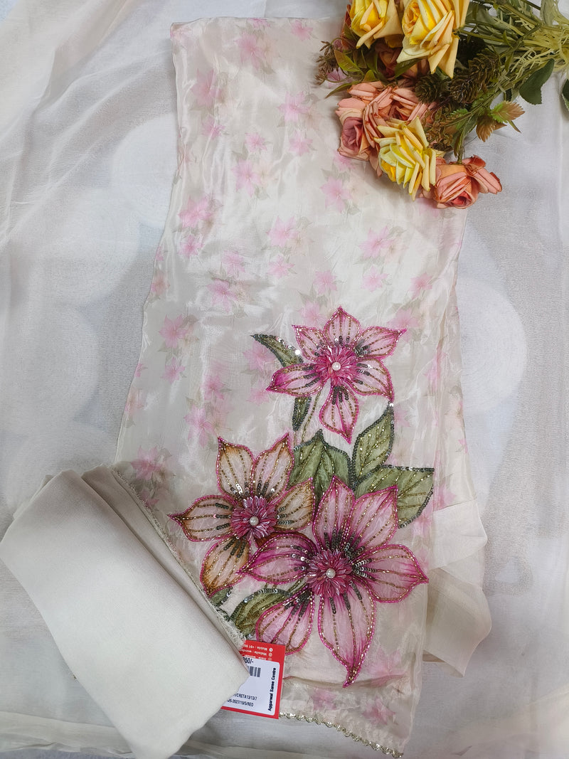 Sophisticated Ivory Floral Embroidered Unstitched Suit