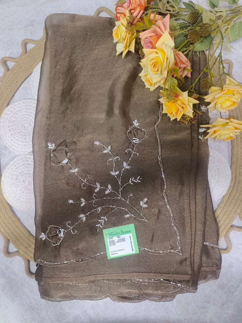 Classy Bronze Embellished Sheer Festive Saree