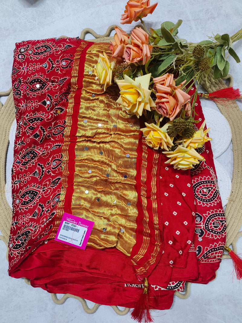 Royal Maroon Gajji Silk Saree with Golden Zari and Elephant Border
