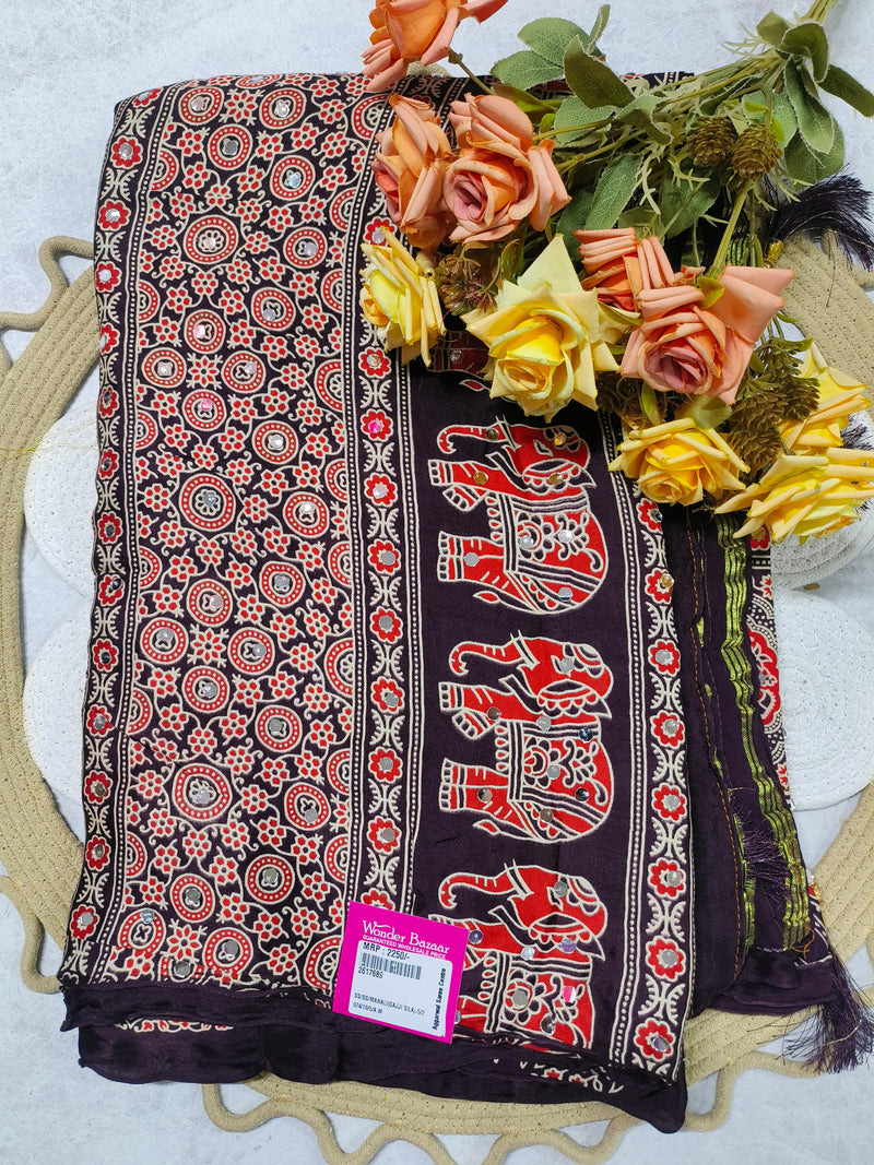 Royal Maroon Gajji Silk Saree with Golden Zari and Elephant Border