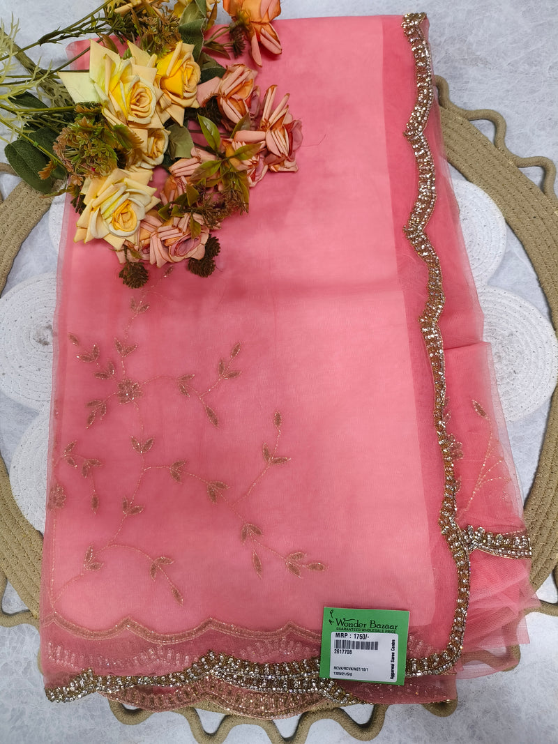 Ethereal Yellow Net Saree with Gold Sequin Scalloped Border