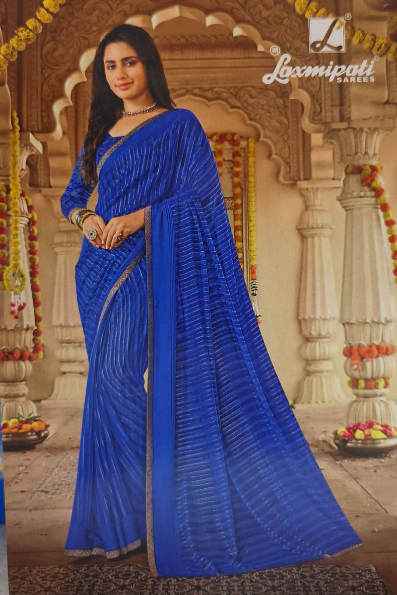 Royal Blue Shimmering Vertical Striped Laxmipati Saree