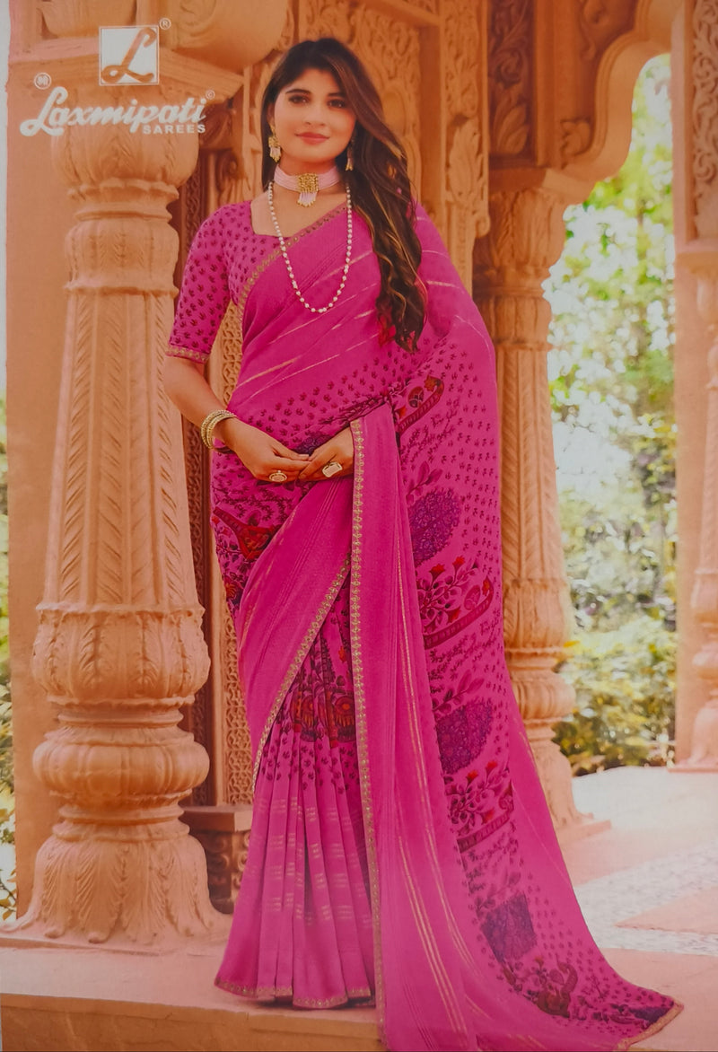 Elegant Pink Designer Saree with Golden Zari Border