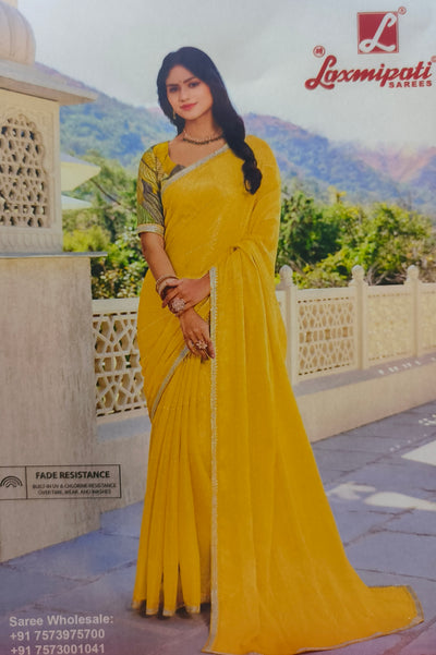 Sun-Yellow Fade-Resistant Laxmipati Georgette Festive Saree