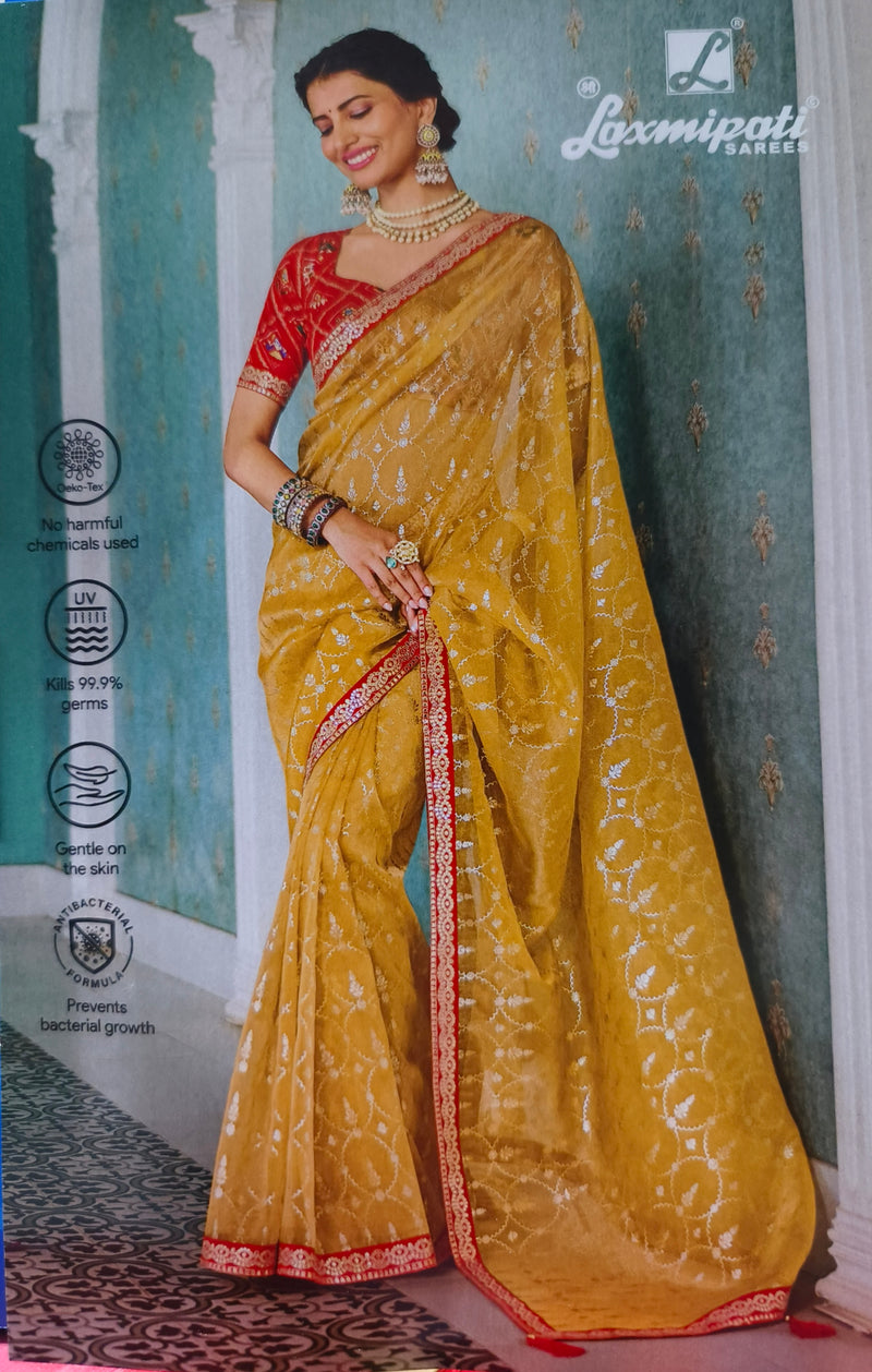 Radiant Mustard Yellow Embroidered Saree with Scarlet Border