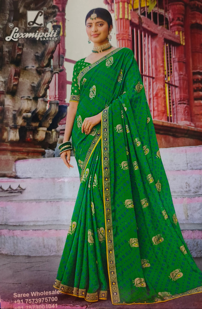 Royal Bottle Green Silk Saree with Ethnic Peacock Motifs