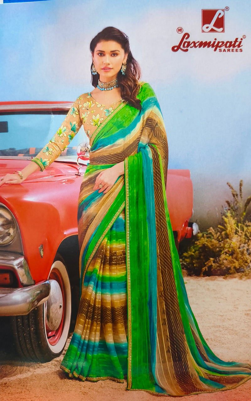Earth Tone Multi-Color Striped Saree with Embroidered Blouse