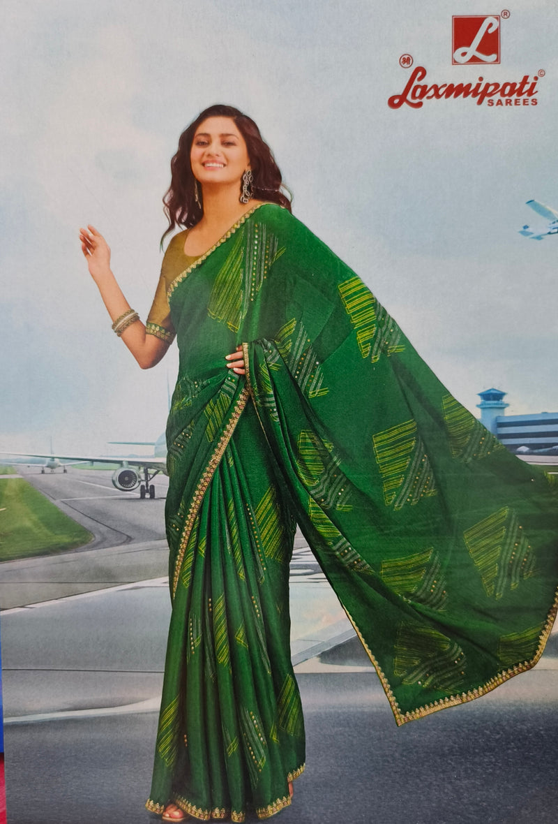 Graceful Green Printed Saree with Golden Highlights