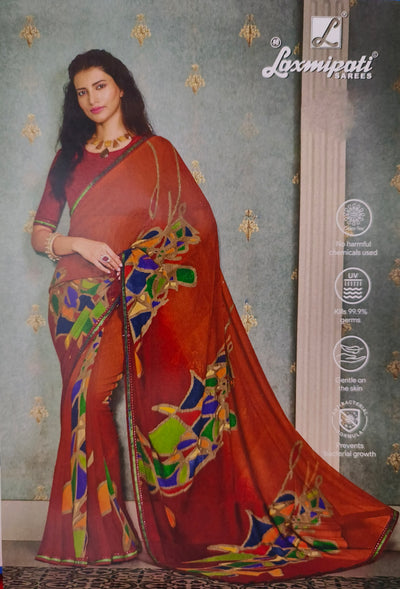 Terracotta Rust Red Artistic Mosaic Print Laxmipati Saree