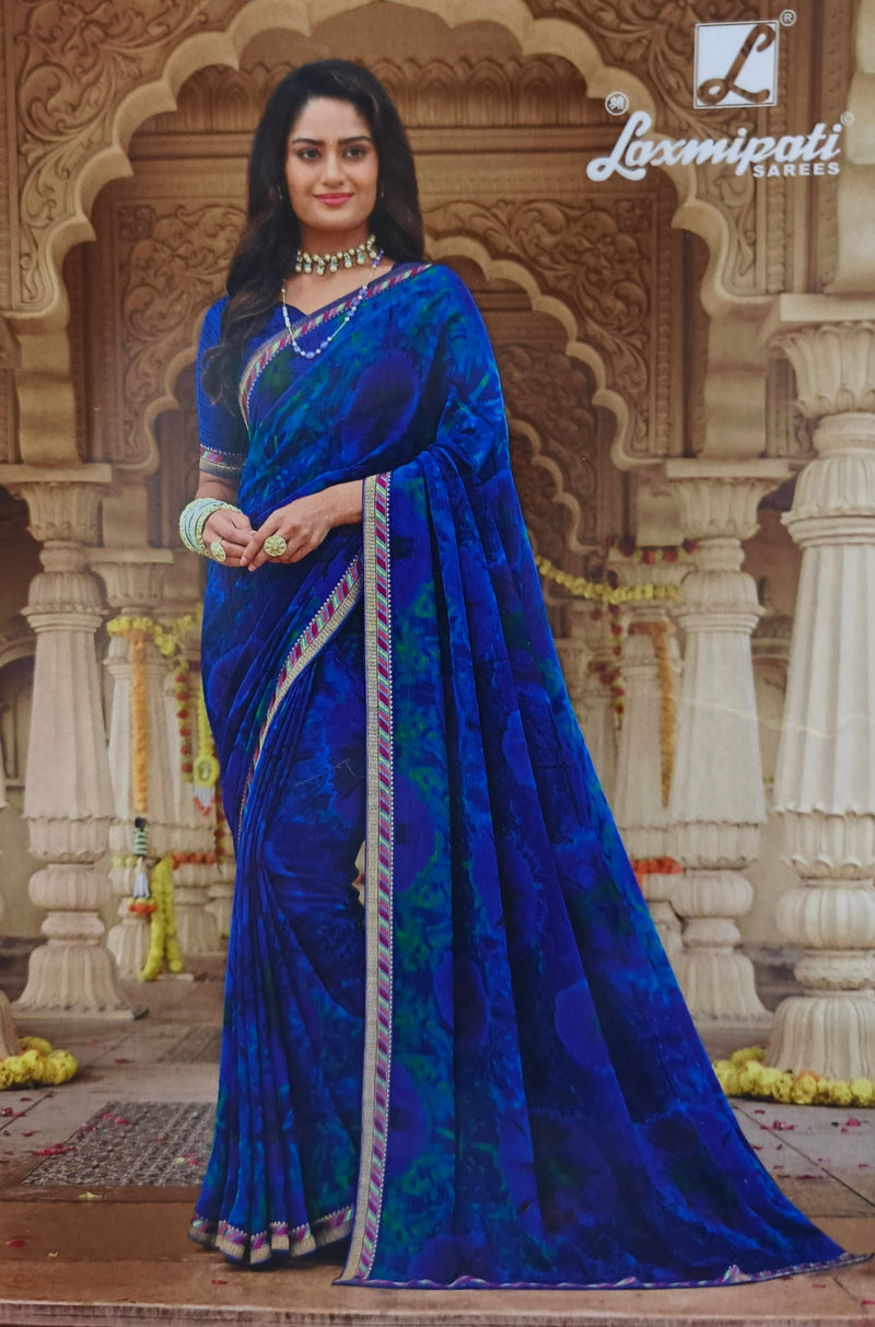 Midnight Blue & Emerald Abstract Wash Laxmipati Designer Saree