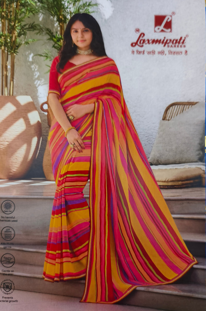 Multicolor Sunset Stripe Laxmipati Chiffon Party Saree