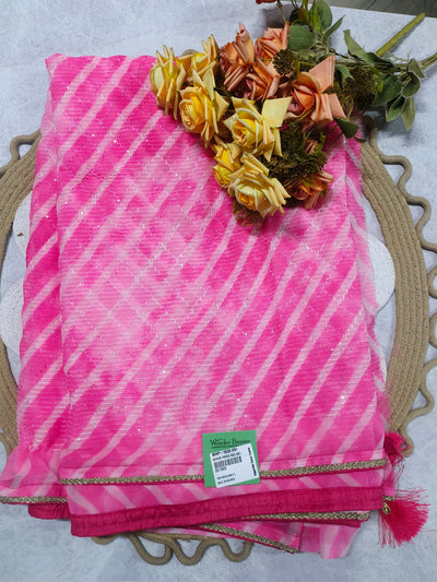 Ethereal Pink Leheriya Saree with Shimmering Sequins and Lace Work