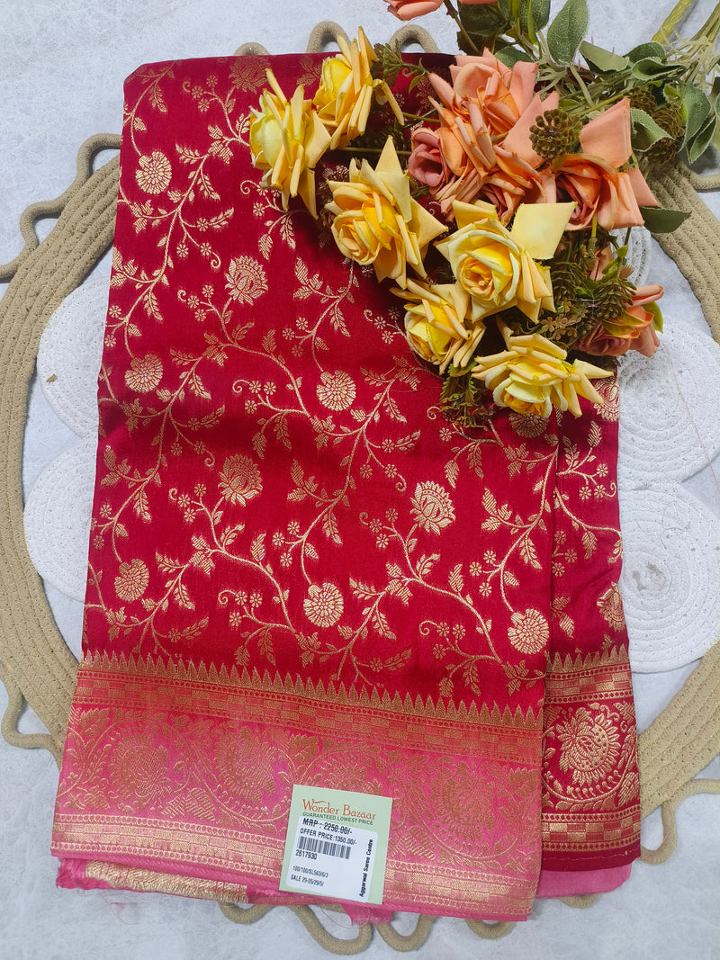 Majestic Magenta Banarasi Silk Saree with Intricate Gold Zari Jaal