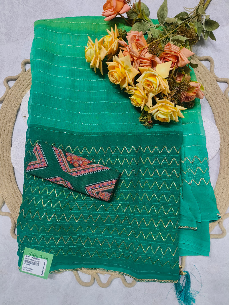 Vibrant Scarlet Red Georgette Saree with Shimmering Zigzag Sequin Work
