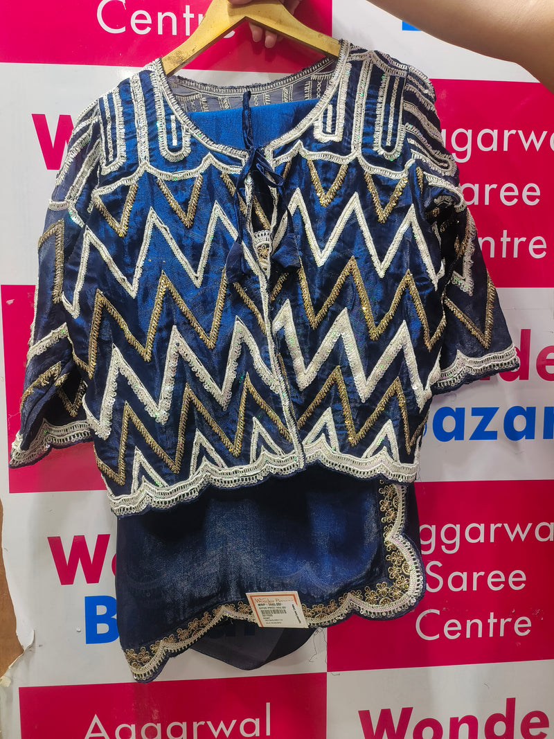 Royal Blue Embroidered Ethnic Top with Intricate Zigzag Sequin Work