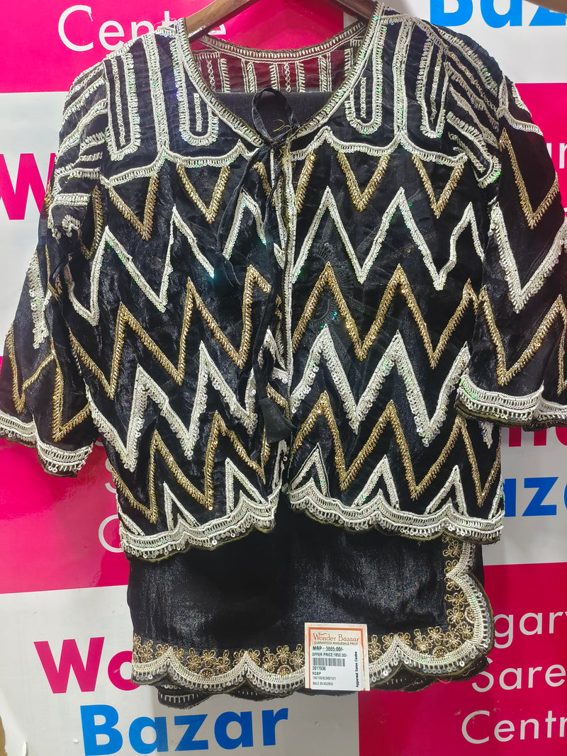 Royal Blue Embroidered Ethnic Top with Intricate Zigzag Sequin Work