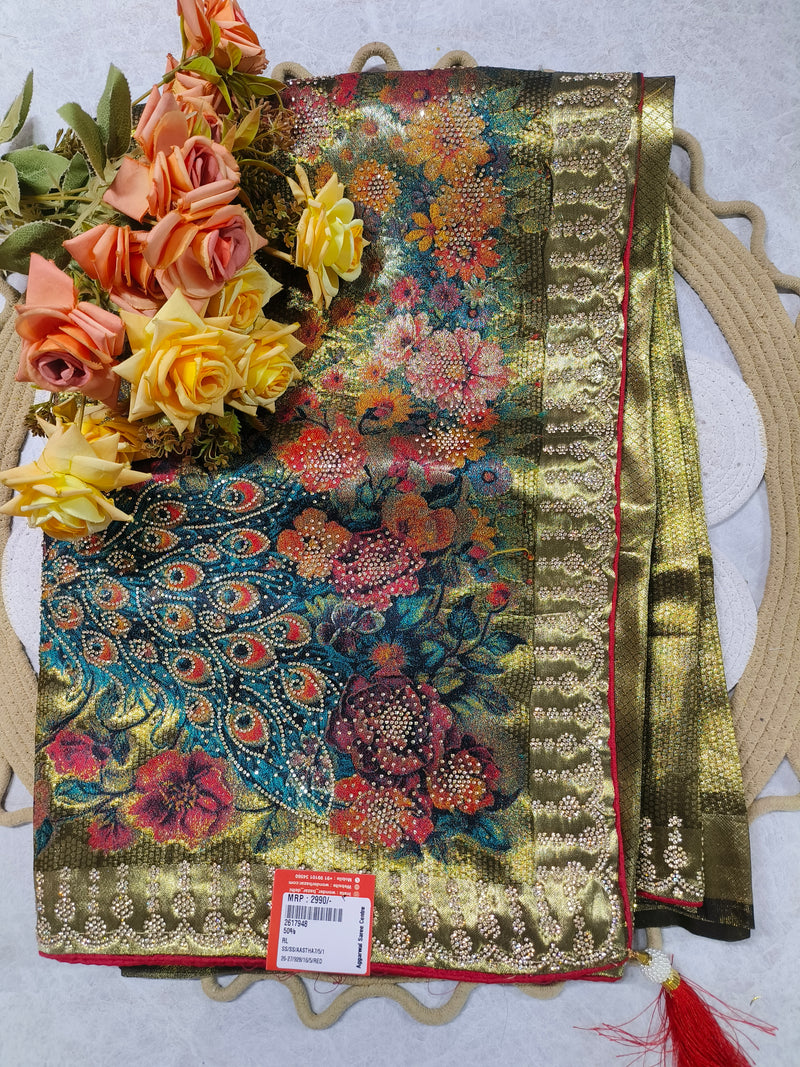 Exquisite Peacock Motif Embellished Fancy Saree