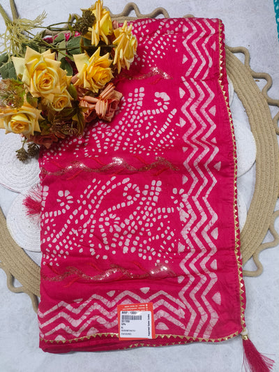 Vibrant Rani Pink Bandhani Saree with Gota Patti Border and Sequins