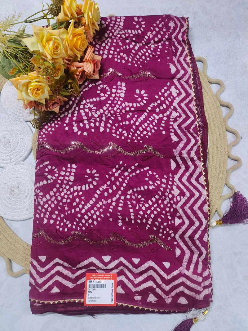 Vibrant Rani Pink Bandhani Saree with Gota Patti Border and Sequins