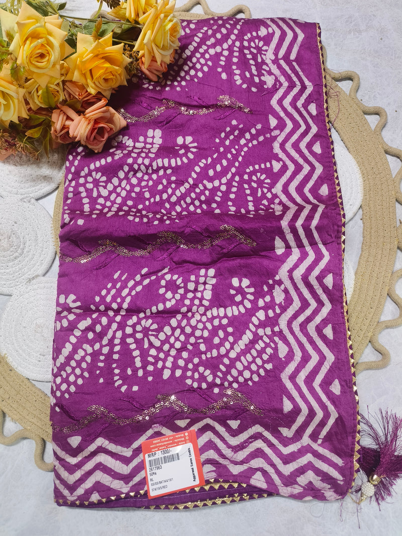 Vibrant Rani Pink Bandhani Saree with Gota Patti Border and Sequins