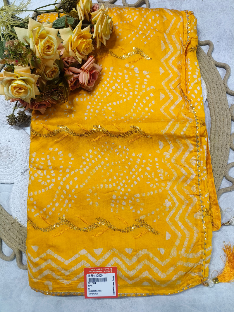 Vibrant Rani Pink Bandhani Saree with Gota Patti Border and Sequins