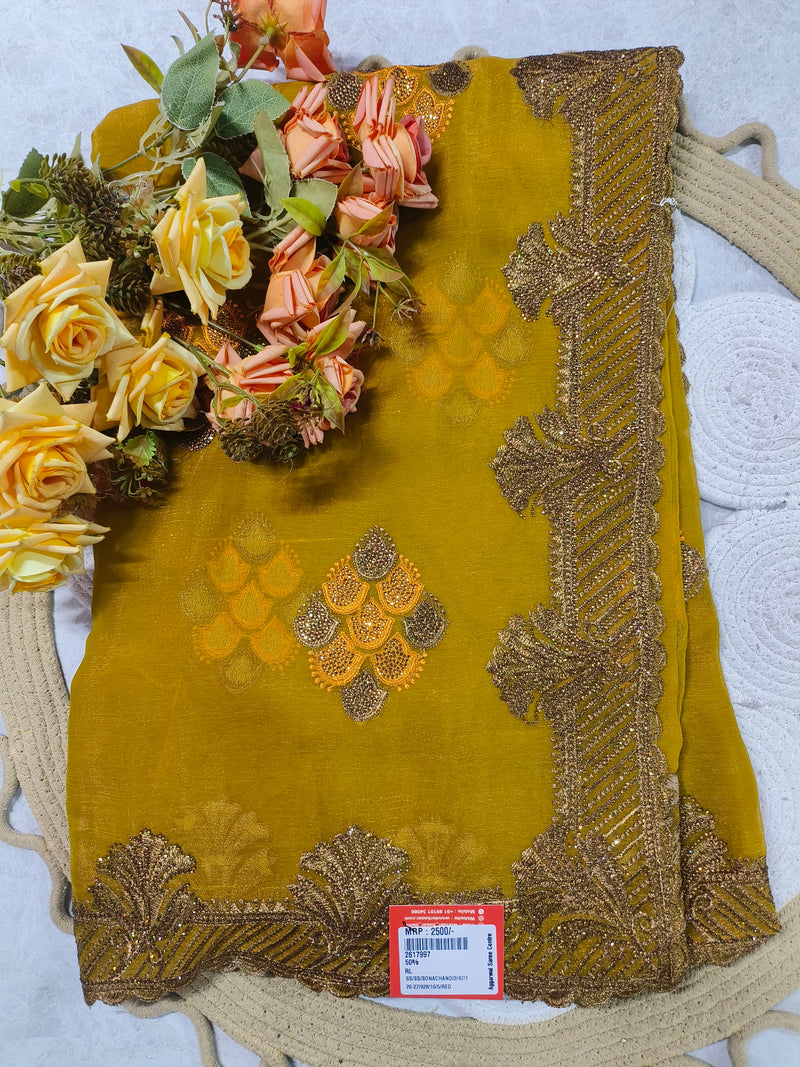 Mustard Yellow Embellished Statement Fancy Saree
