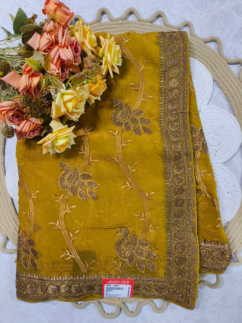 Coral Red Embellished Floral Fancy Saree