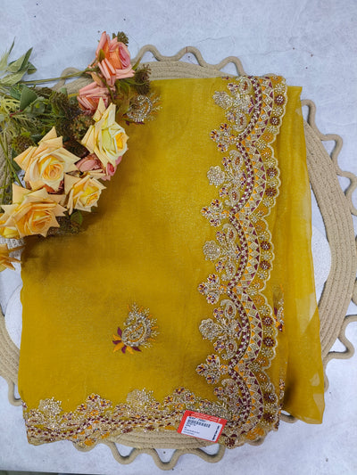 Premium Mustard Fancy Saree with Heavily Embellished Border