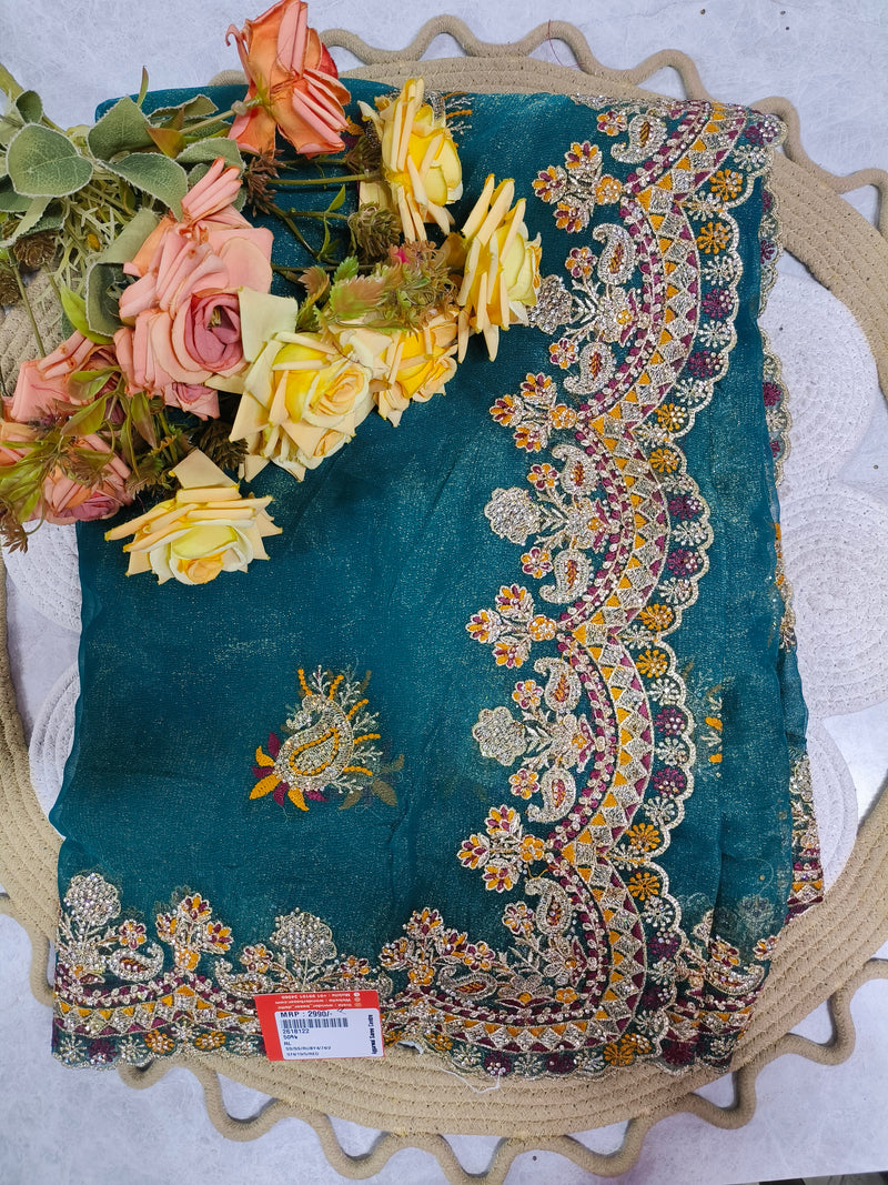 Premium Mustard Fancy Saree with Heavily Embellished Border