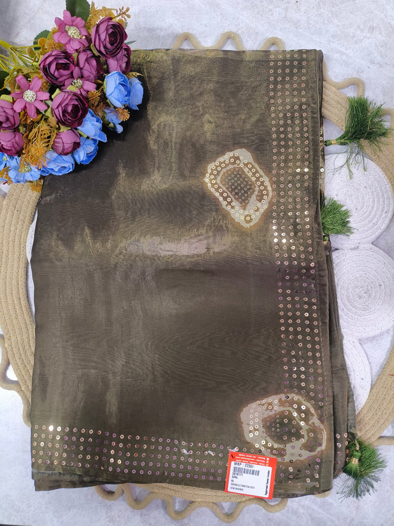 Shimmering Teal Blue Georgette Saree with Gold Sequin Border