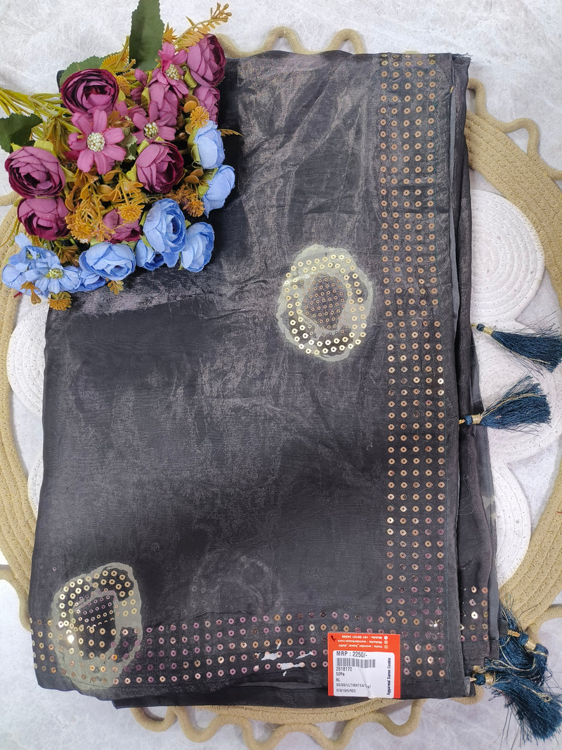 Shimmering Teal Blue Georgette Saree with Gold Sequin Border