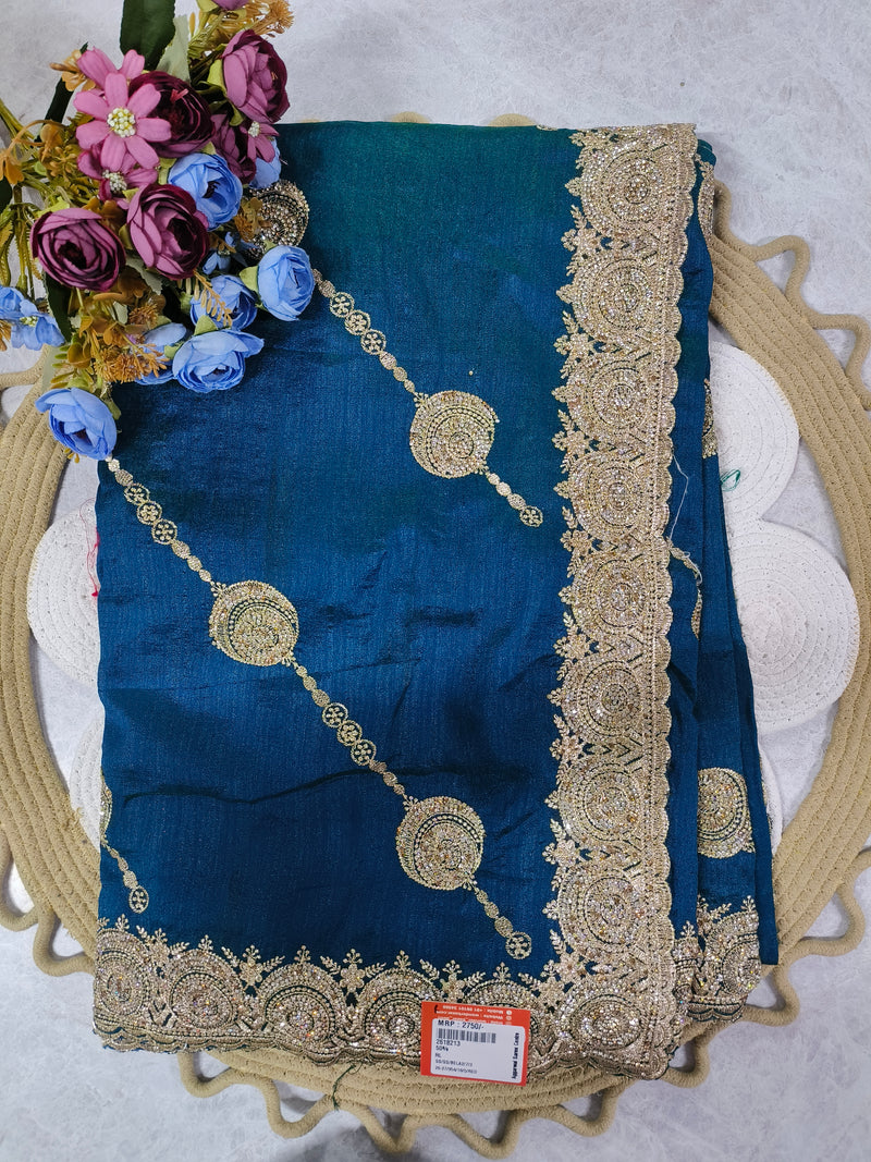 Vibrant Mustard Yellow Saree with Ornate Stone and Zari Work