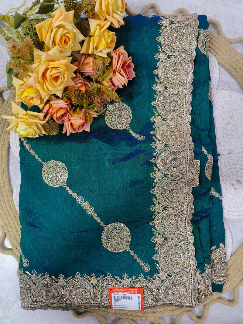 Vibrant Mustard Yellow Saree with Ornate Stone and Zari Work