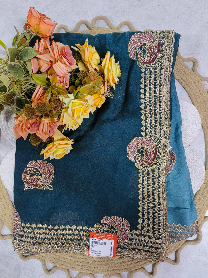 Ravishing Plum Embellished Designer Saree with Golden Borders