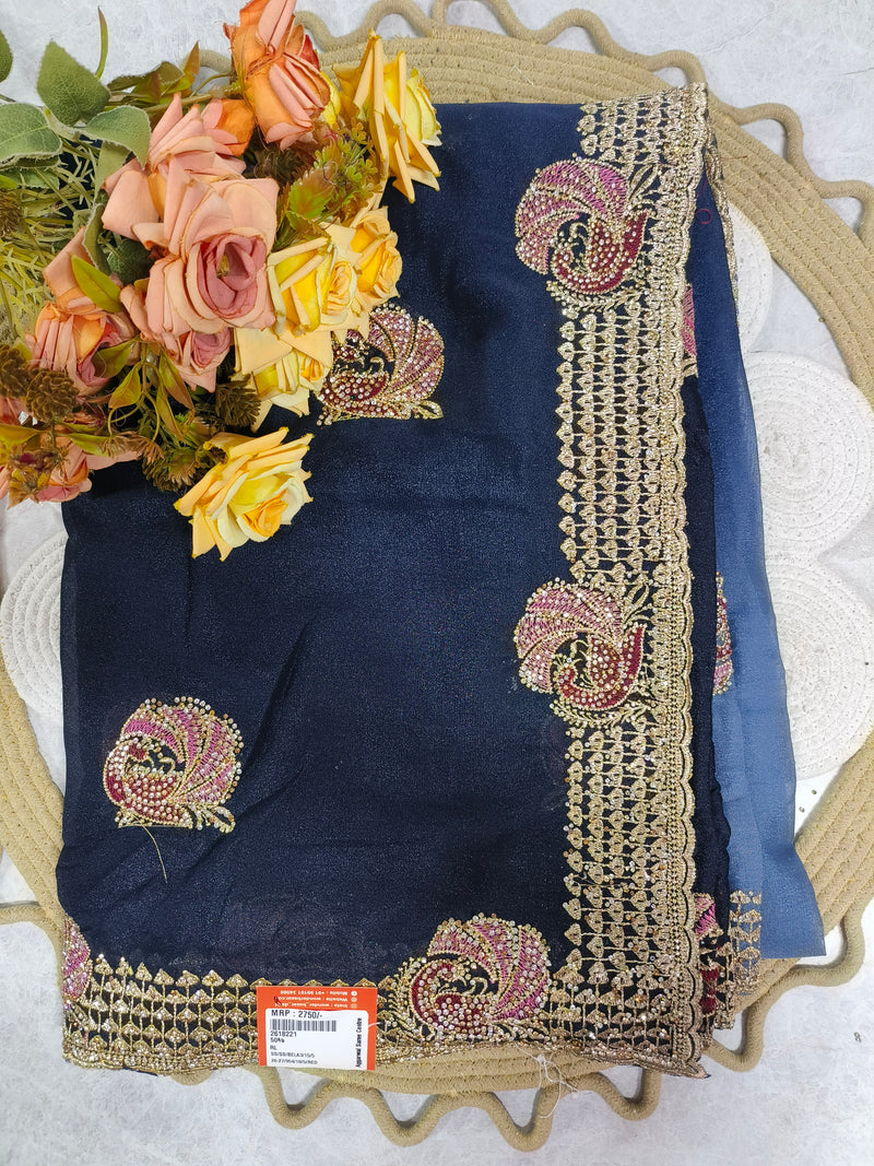 Ravishing Plum Embellished Designer Saree with Golden Borders