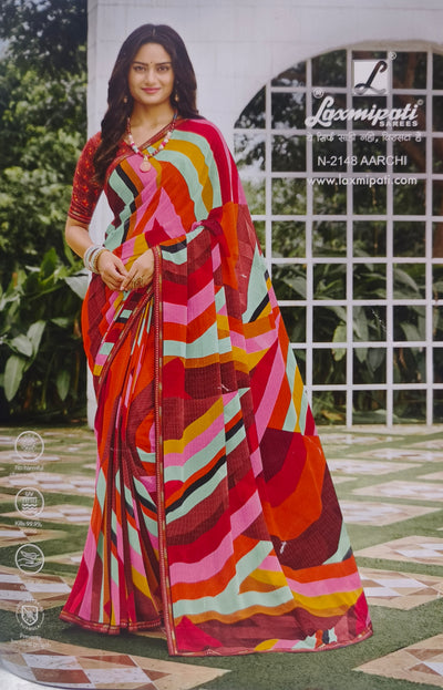 Bold Abstract Geometric Print Multicolored Saree