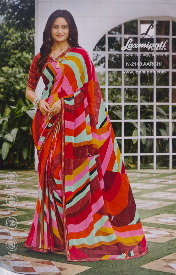 Bold Abstract Geometric Print Multicolored Saree
