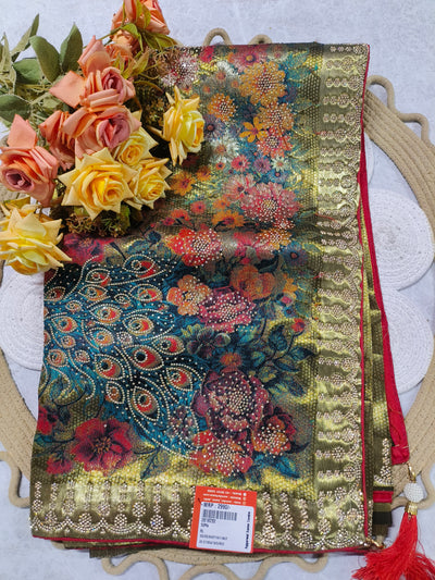 Golden Floral Festive Saree with Heavy Embellished Border