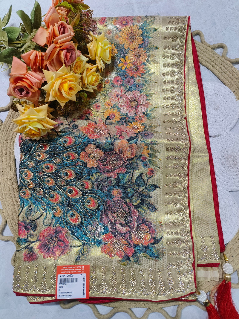 Golden Floral Festive Saree with Heavy Embellished Border