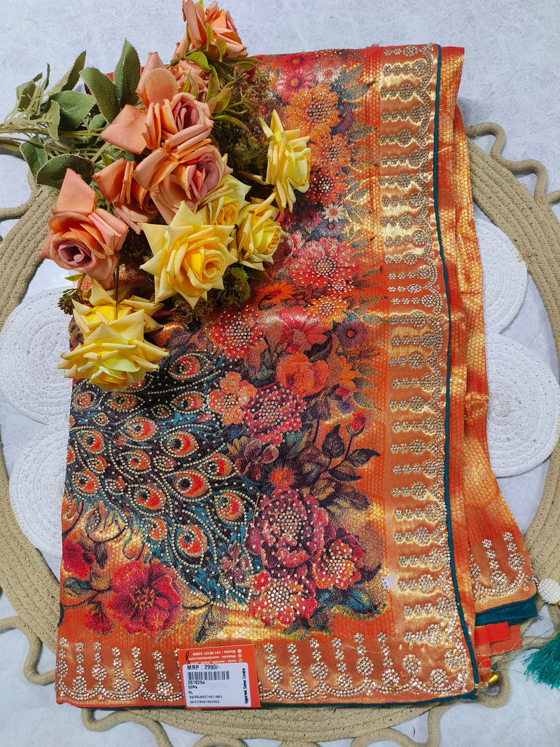 Golden Floral Festive Saree with Heavy Embellished Border