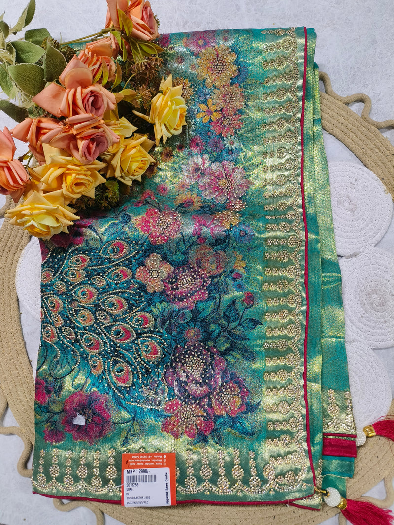 Golden Floral Festive Saree with Heavy Embellished Border