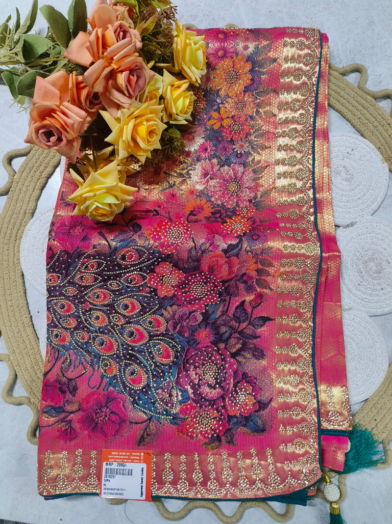 Golden Floral Festive Saree with Heavy Embellished Border