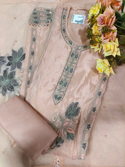 Elegant Dusty Peach Sequined Embroidered Saree